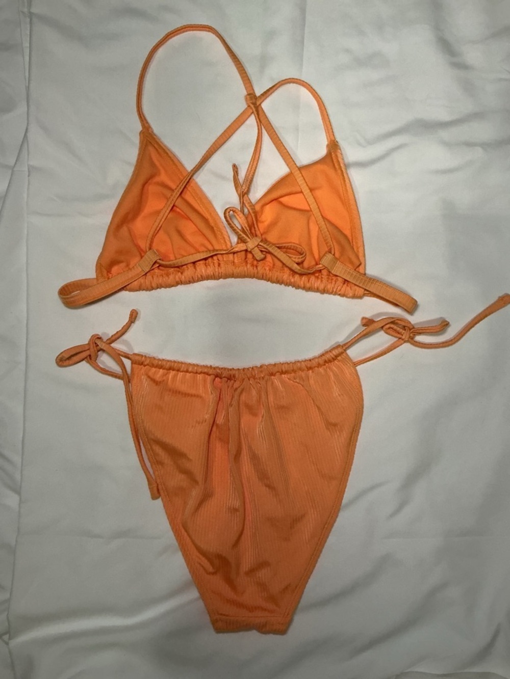 Orange Ribbed Tie-Side Bikini Set - Women Intimates & Sleepwear - Picture 7 of 8